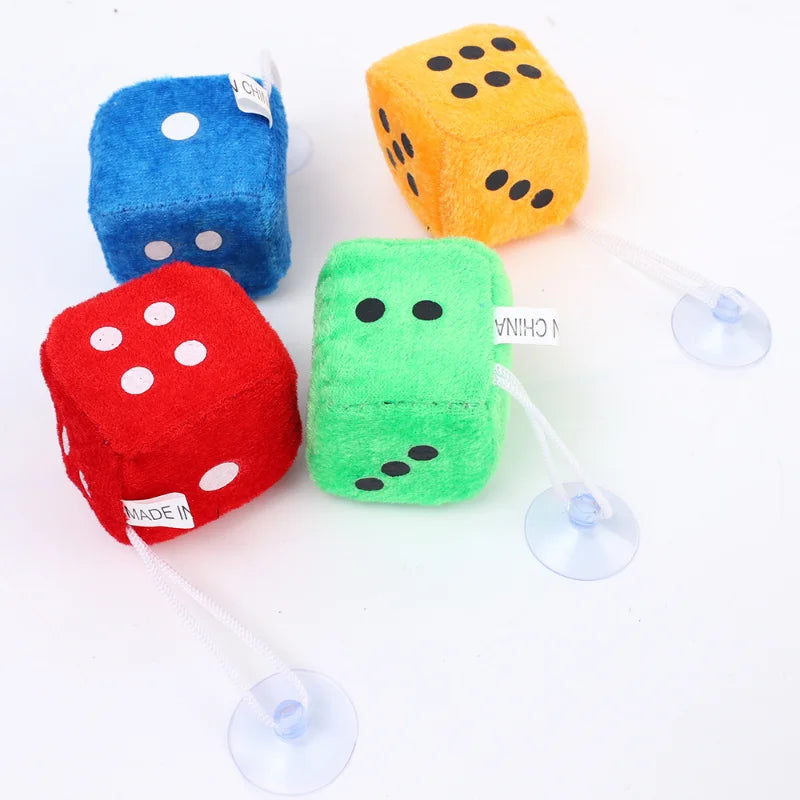 Colorful Plush Dice Car Toy Suction Cup Pendant Auto Rear View Mirror Hanging Suspension Ornaments Home Decoration Gifts Girl