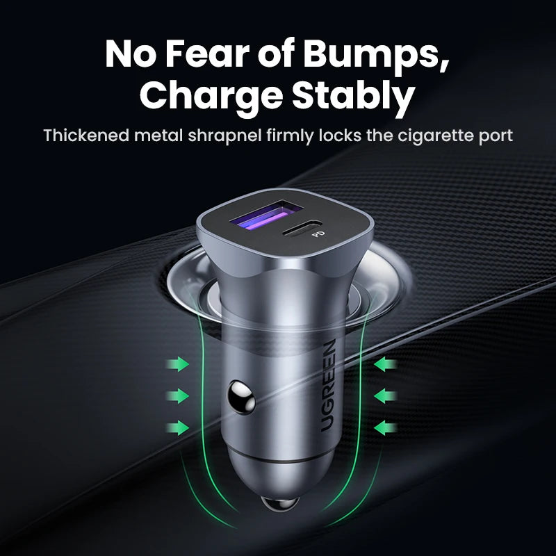 UGREEN Car Charger Type C Fast USB Charger for iPhone 15 14 13 Xiaomi Car Charging Quick 4.0 3.0 Charge Mobile Phone PD Charger