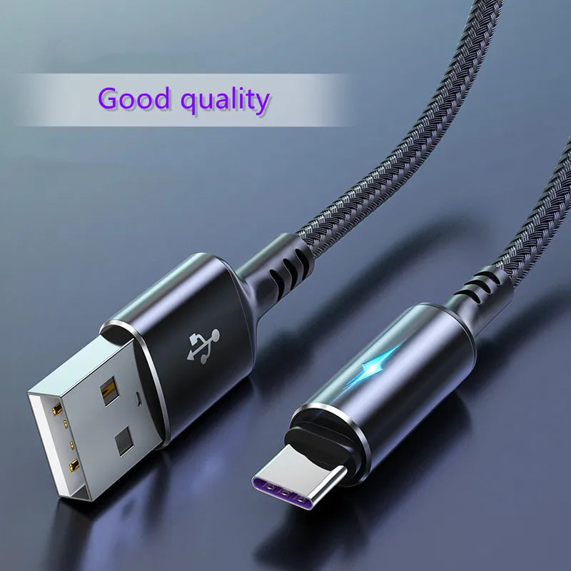 LED USB C Cable Fast Charging TYPE-C  Cable 0.25m 1.2m 2m For Samsung A51 Huawei Xiaomi Cord  For Android Mobile Phone Cables