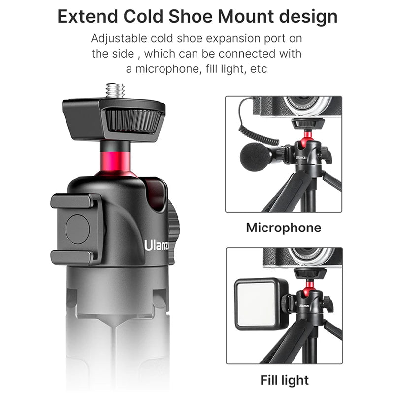 Ulanzi MT-16 Foldable Tripod for Phone Cold Shoe Ball Head 1/4'' Selfie Stick Mini Holder Bracket for Mobile Camera DSLR