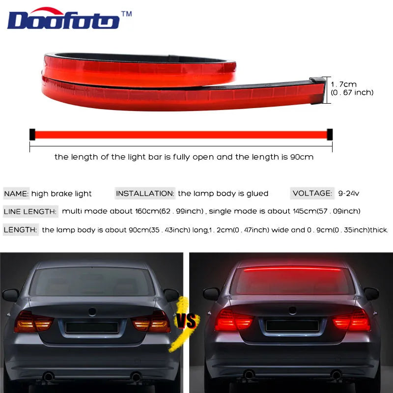 90cm Auto High Mount Brake Stop Lights Car Styling Accessories Additional Brake Lamp Warning Turn Signal LED Strips Waterproof
