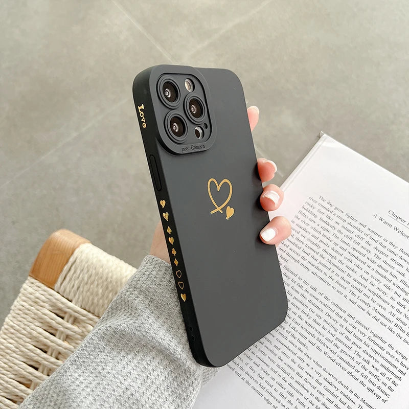 Love Heart Case For Apple iphone 15 Pro Max 15pro 15 Plus 14 13 12 11 Pro Max Camera Lens Protective Skin Phone Cover