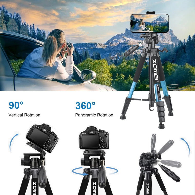 187cm/73.6in Lightweight Aluminum Tripod for Video Record, 360°Rotatable Professional Camera Tripod for Mobile Nikon Canon DSLR