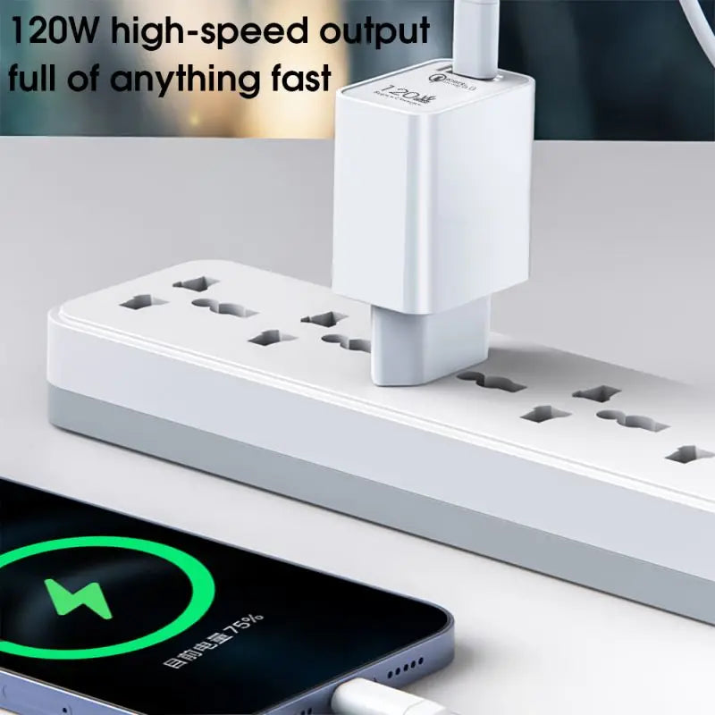 120W USB Fast Charger Quick Charge 5.0 EU/US/UK Plug Phone Charger Type-C Cable For Huawei Samsung Xiaomi QC3.0 USB Wall Charger