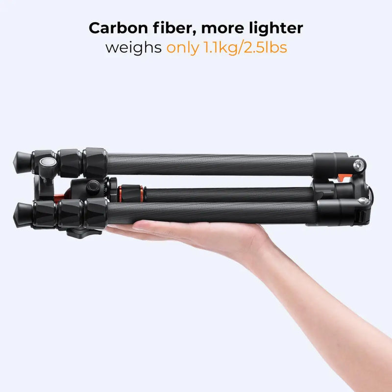 K&F Concept 64 inch/162cm Carbon Fiber Camera Tripod Lightweight Travel Tripod with 36mm Metal Ball Head Quick Release Plate