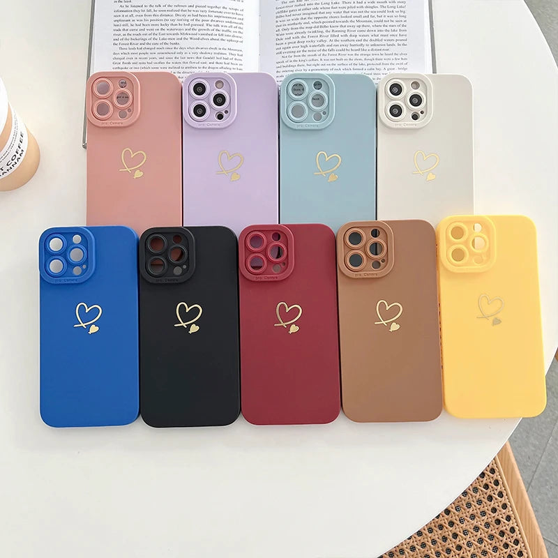 Love Heart Case For Apple iphone 15 Pro Max 15pro 15 Plus 14 13 12 11 Pro Max Camera Lens Protective Skin Phone Cover